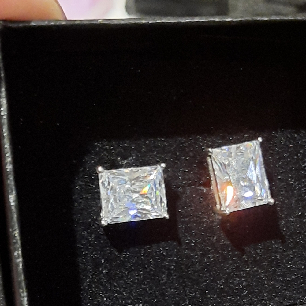 Huge BIG A$$ STUDS AUTHENTIC SOLID STERLING SILVER CZ EMERALD CUT EARRINGS BOXED